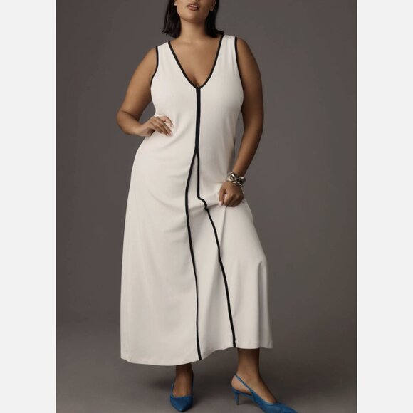 Anthropologie Maeve White Black Sleeveless A-Line Knit Maxi Dress - Picture 4 of 6